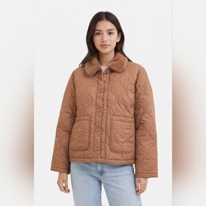 OFFLINE by Aerie Real Luxe Quilted Puffer Jacket Faux Fur Collar Brown Small